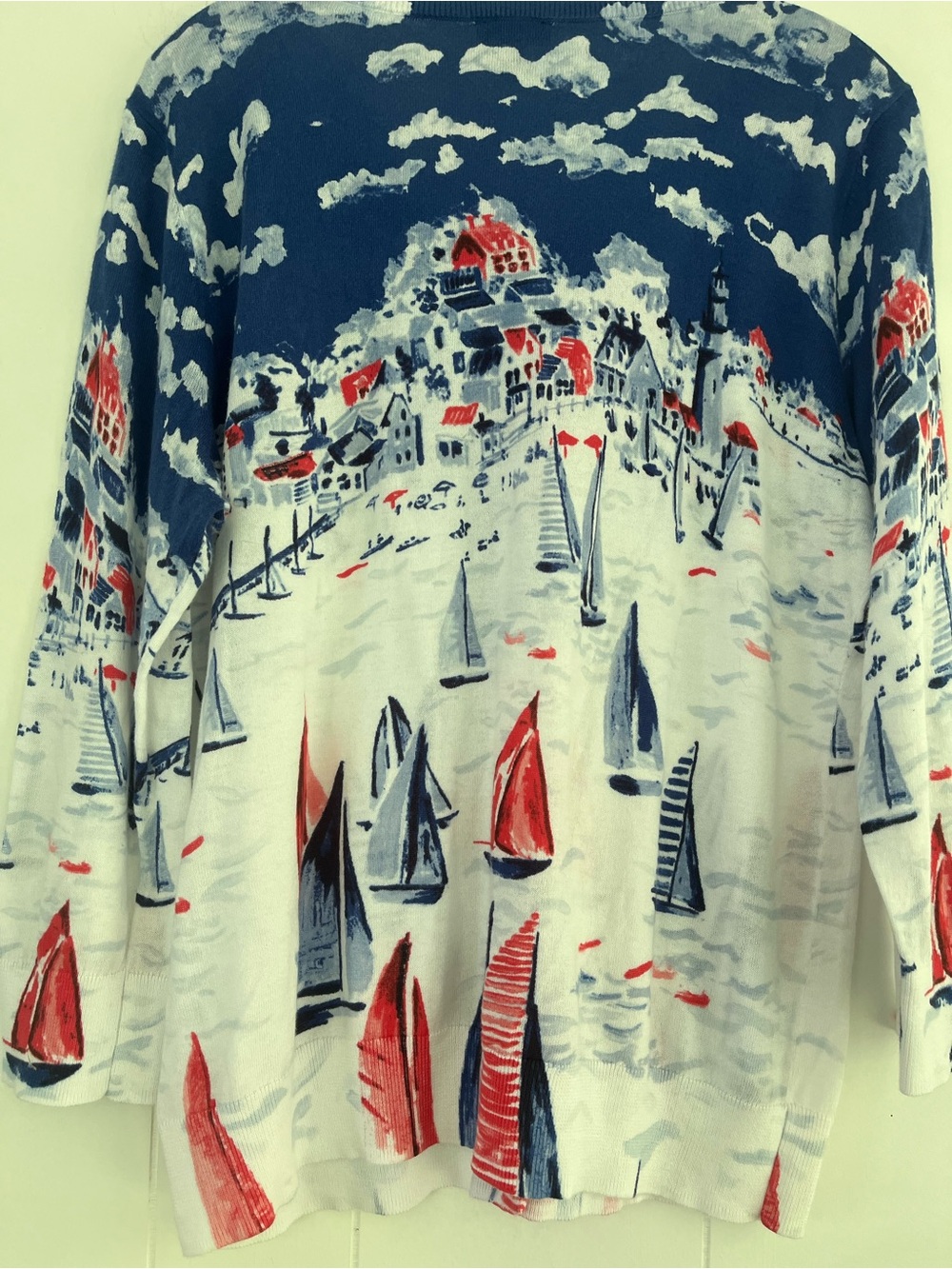 TALBOTS Sailboat Regatta Cotton Cardigan Size Large  Nautical - Picture 12 of 13